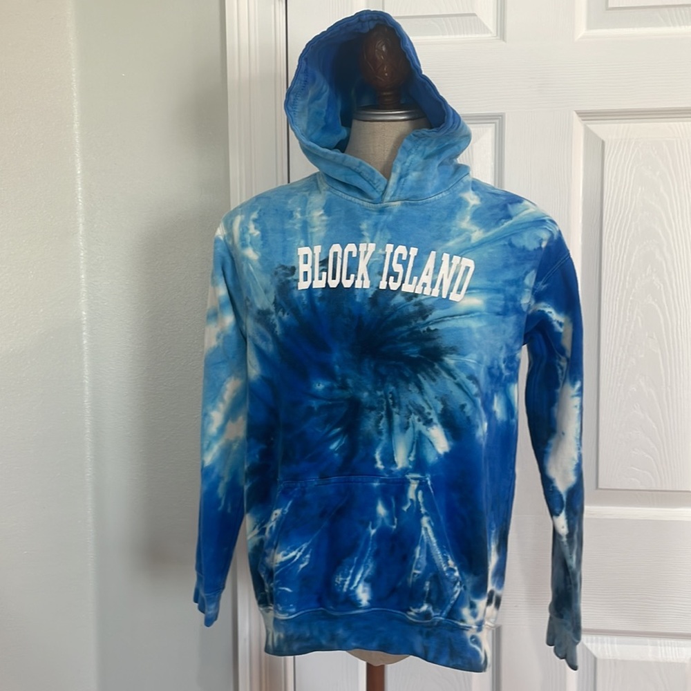 Exist Tie dye hoodie pull over Block Island blue white youth size XL boys girls